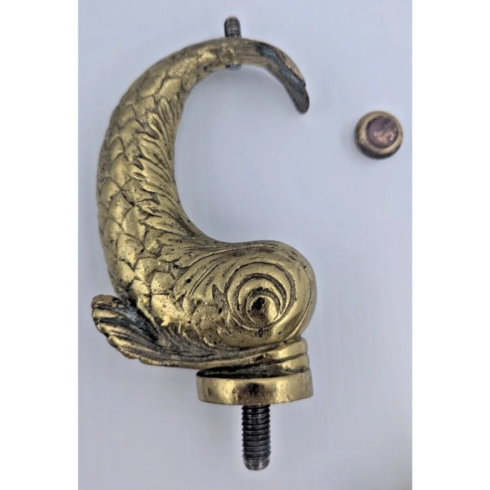 Brass Koi Fish Dolphin Screw on Part Solid Decor Repurpose Furniture Piece